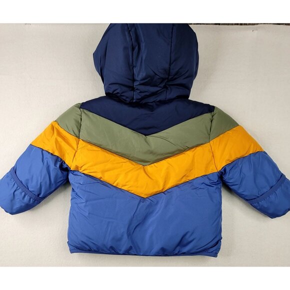 Swiss Tech 12M Boys Puffer Jacket Hood Mitten Covers Blue Yellow Green Peaks - Picture 5 of 7